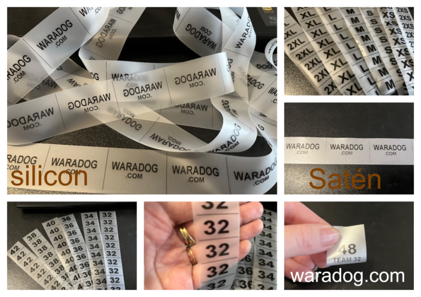 Saténové textilní štítky na oblečení bílé do švu velikosti dětské